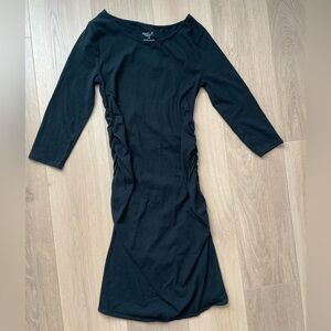 Midi Long Sleeve Cinched Black Dress